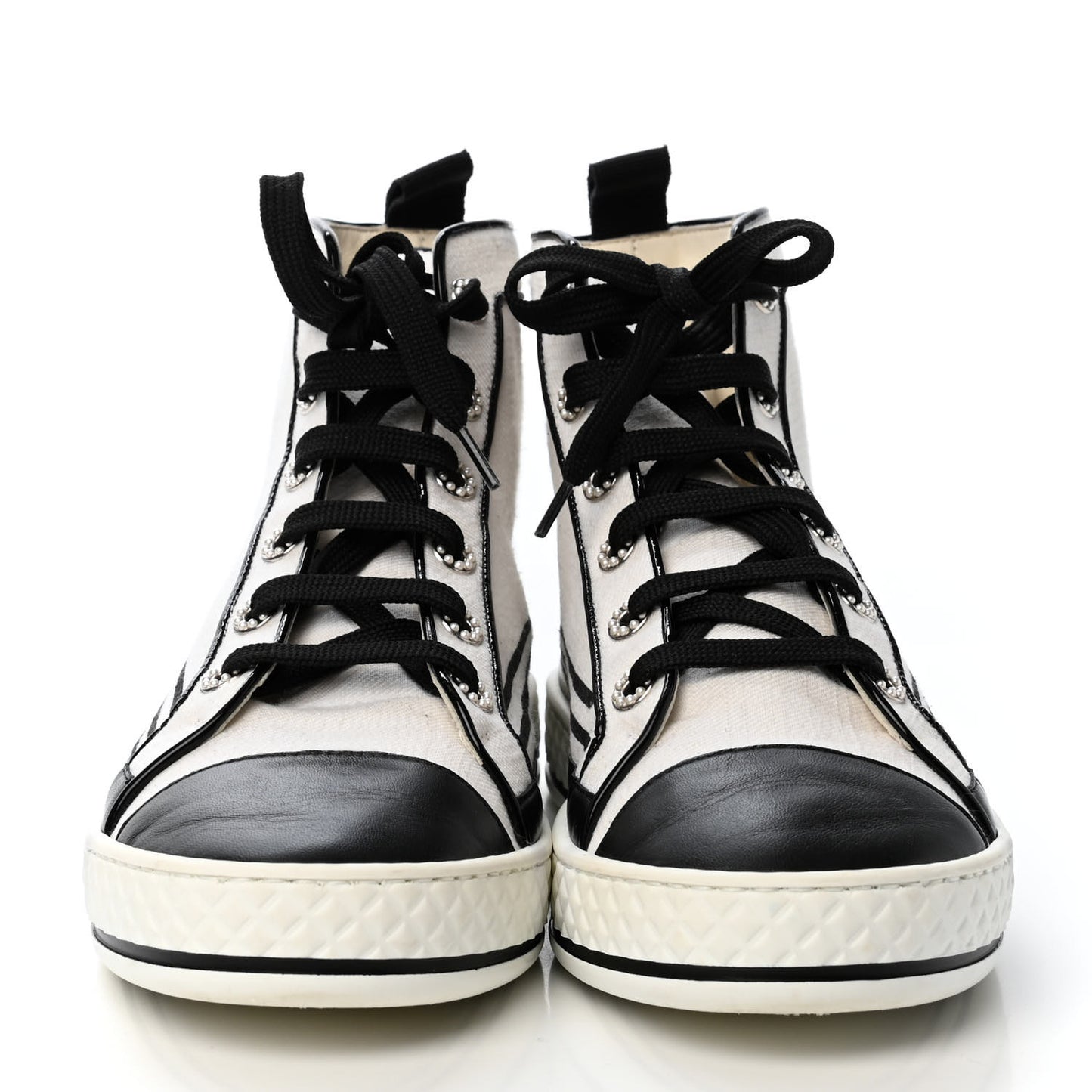 Fabric Lambskin Lace Up Cap Toe Sneakers 40 White Black