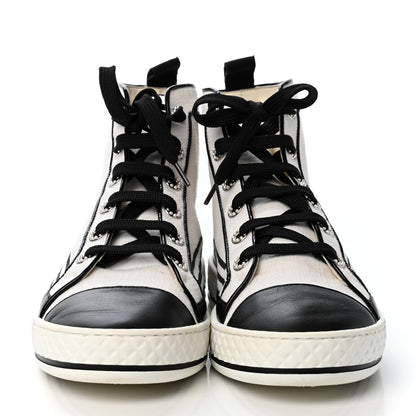 Chanel Fabric Lambskin Lace Up Cap Toe Sneakers 40 White Black 2 of 4
