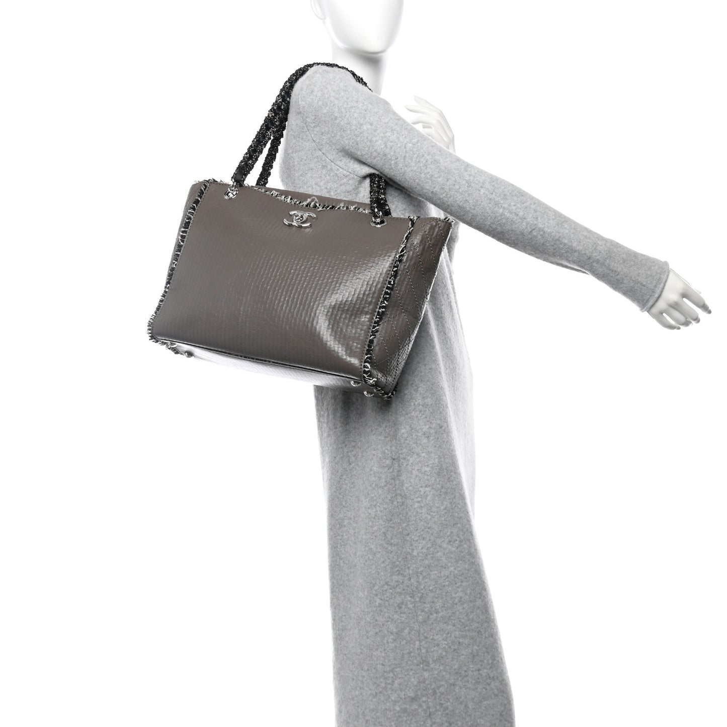 Glazed Calfskin Tweed Tweedy Shopping Tote Brown