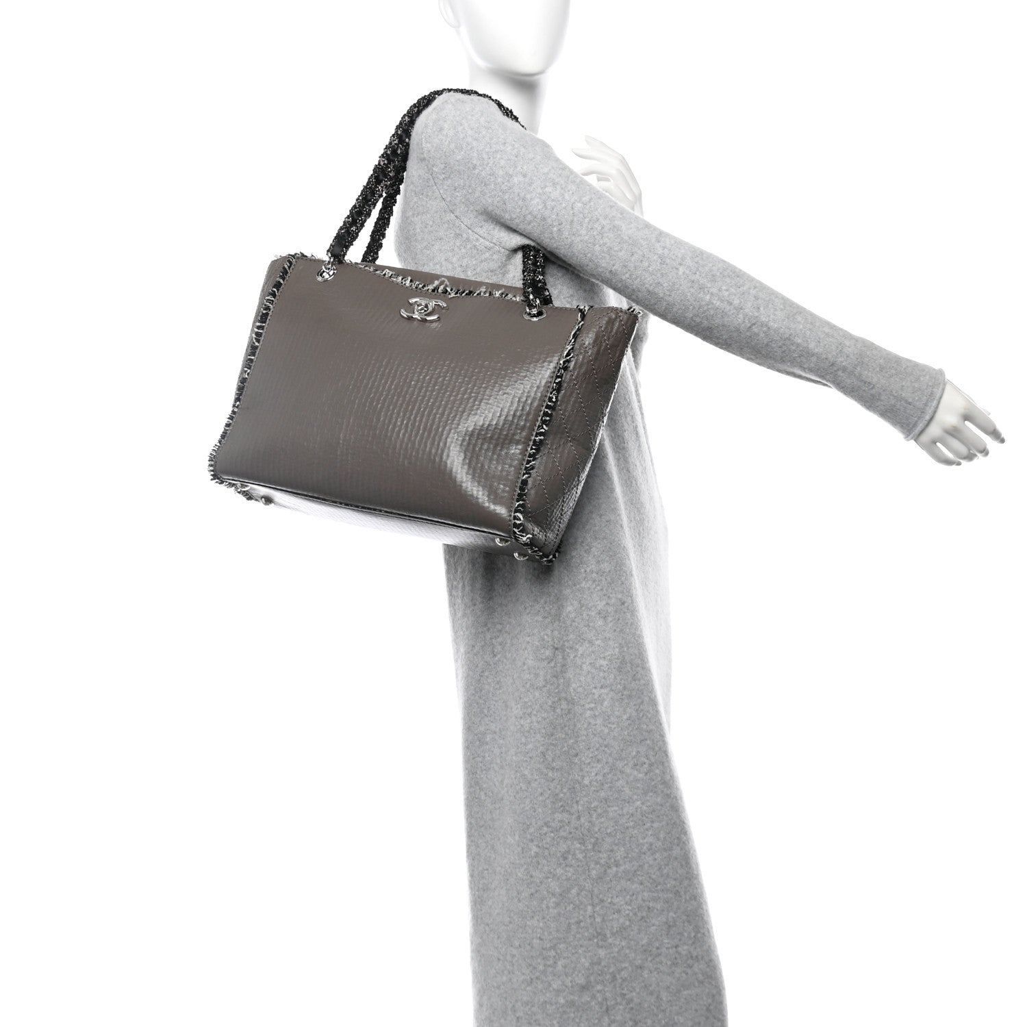 Chanel Glazed Calfskin Tweed Tweedy Shopping Tote Brown 2 of 11