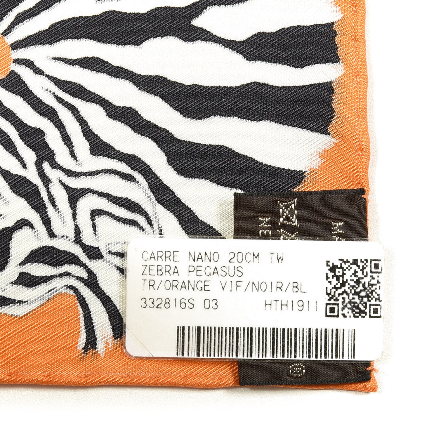 Silk Carre Zebra Pegasus Nano Scarf 20 Orange Vif Black