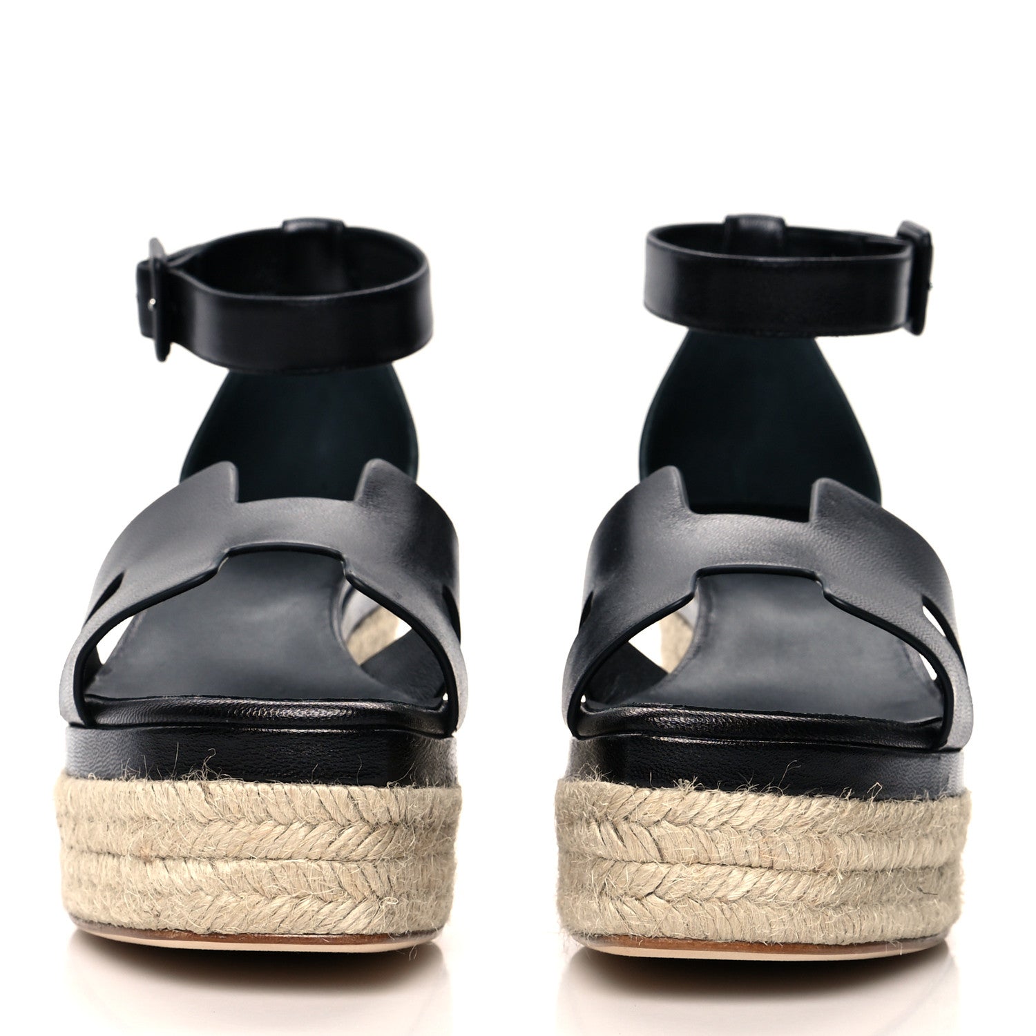Hermes Goatskin Elda Espadrille Wedge Sandals 39 Black 2 of 8