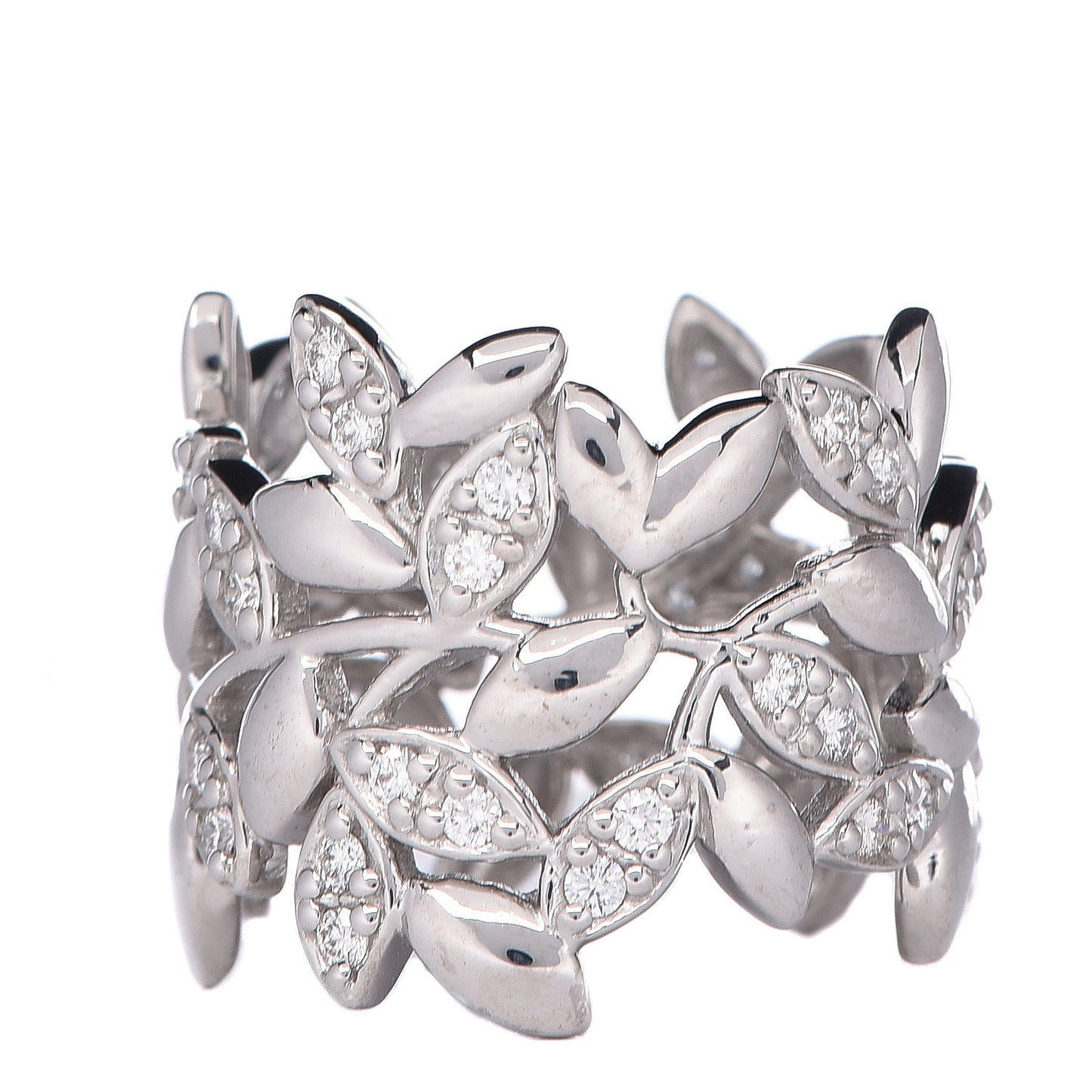 18K White Gold Diamond Paloma Picasso Olive Leaf Band Ring 51 5.75