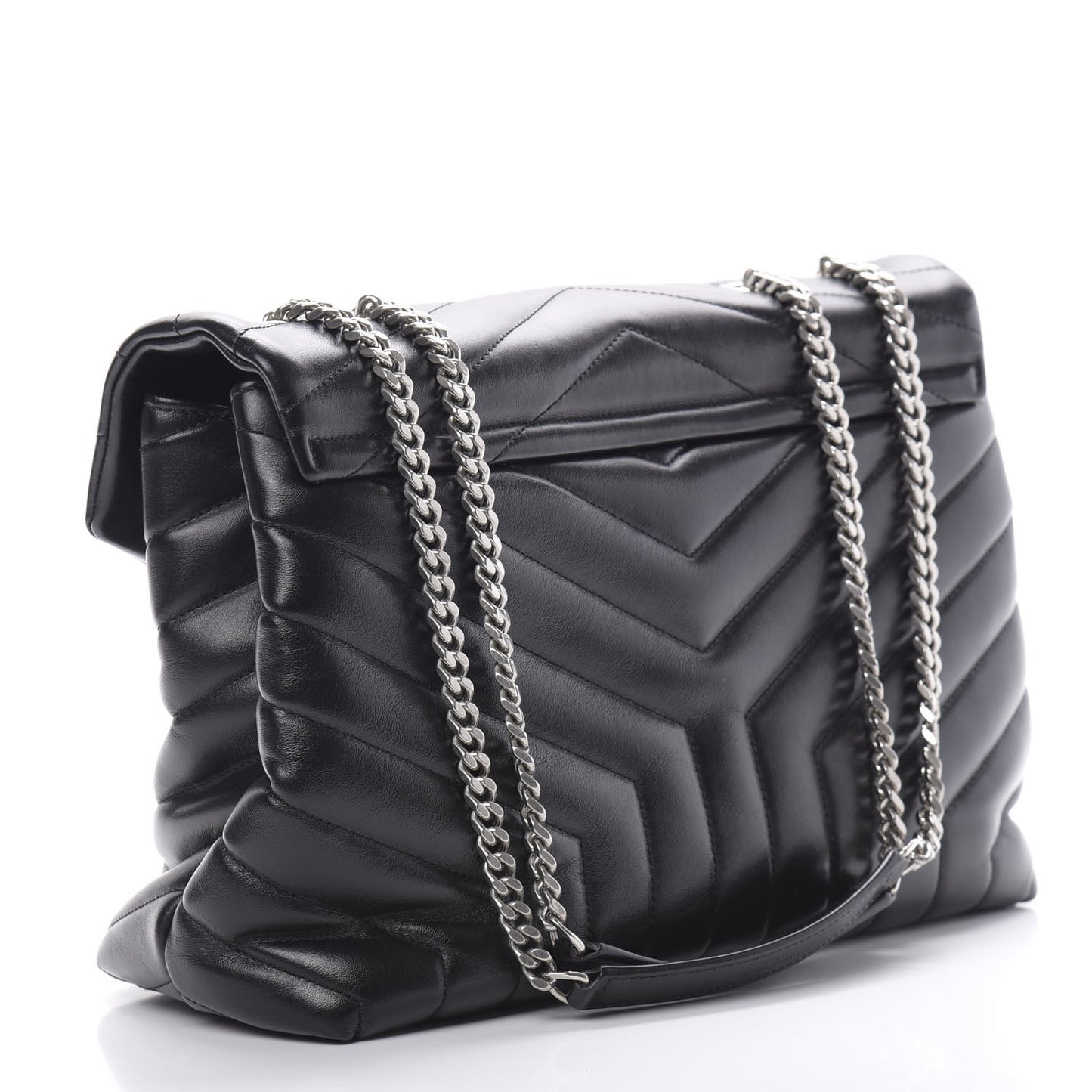 Calfskin Y Quilted Monogram Medium Loulou Chain Satchel Black