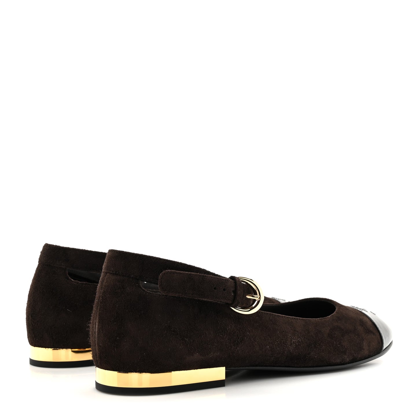 Suede Patent Cap Toe CC Mary Jane Flats 38 Dark Brown Black