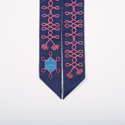 Hermes Silk Galons Et Brandebourg Twilly Indigo Rouge Vif Marine 11 of 12