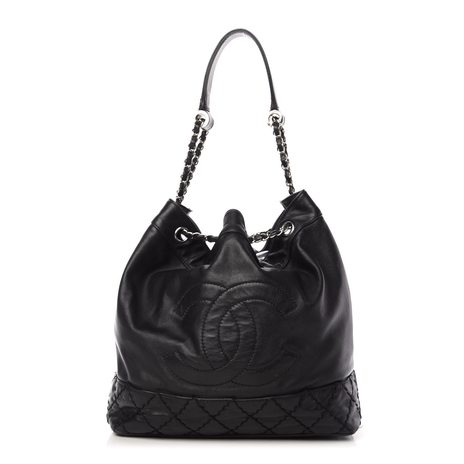 Chanel Calfskin Drawstring CC Bucket Bag Black 1 of 11