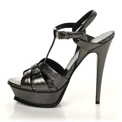 Saint Laurent Metallic Supercrack Calfskin Tribute 105 Platform Sandals 39 Gunmetal 1 of 10