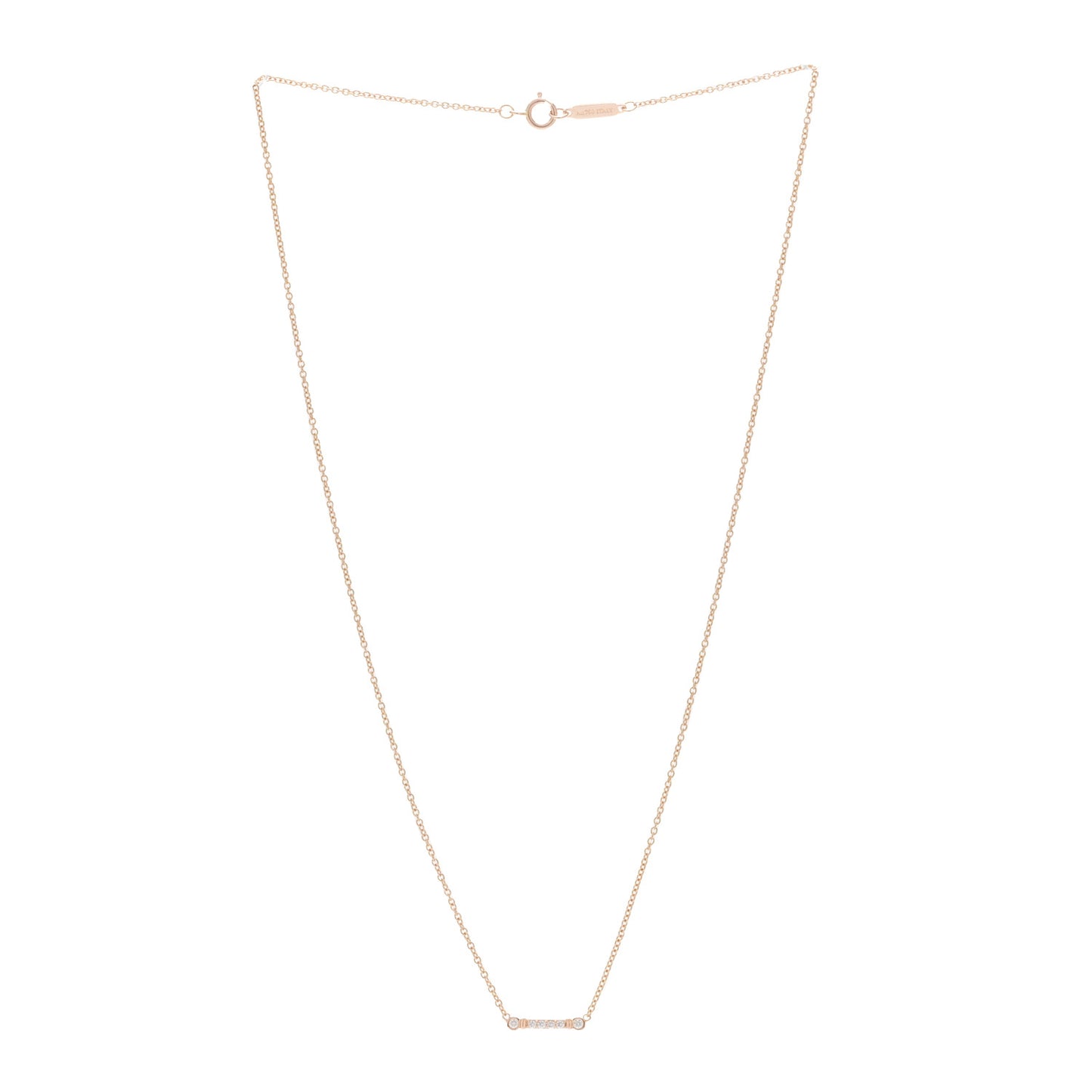 18K Rose Gold Diamond Fleur de Lis Key Bar Pendant Necklace
