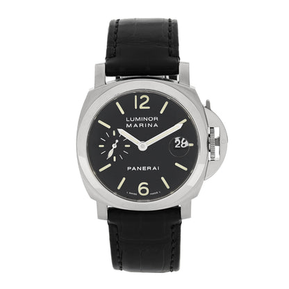 Panerai Stainless Steel Alligator 40mm Luminor Marina Automatic Watch Black PAM00048 1 of 4