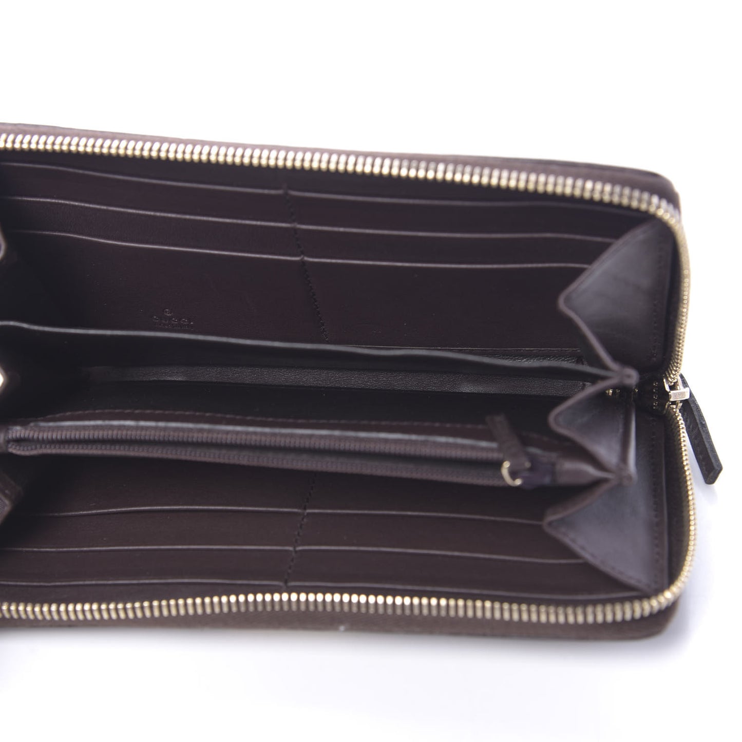 Guccissima Margaux Calfskin Metal Bar Zip Around Wallet Chocolate