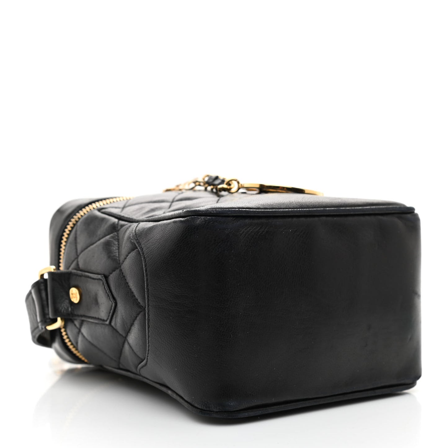 Lambskin Quilted Vanity Train Case Shoulder Bag Black