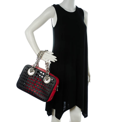 Prada Perforated Calfskin City Fori Chain Shoulder Bag Nero Lacca 2 of 8