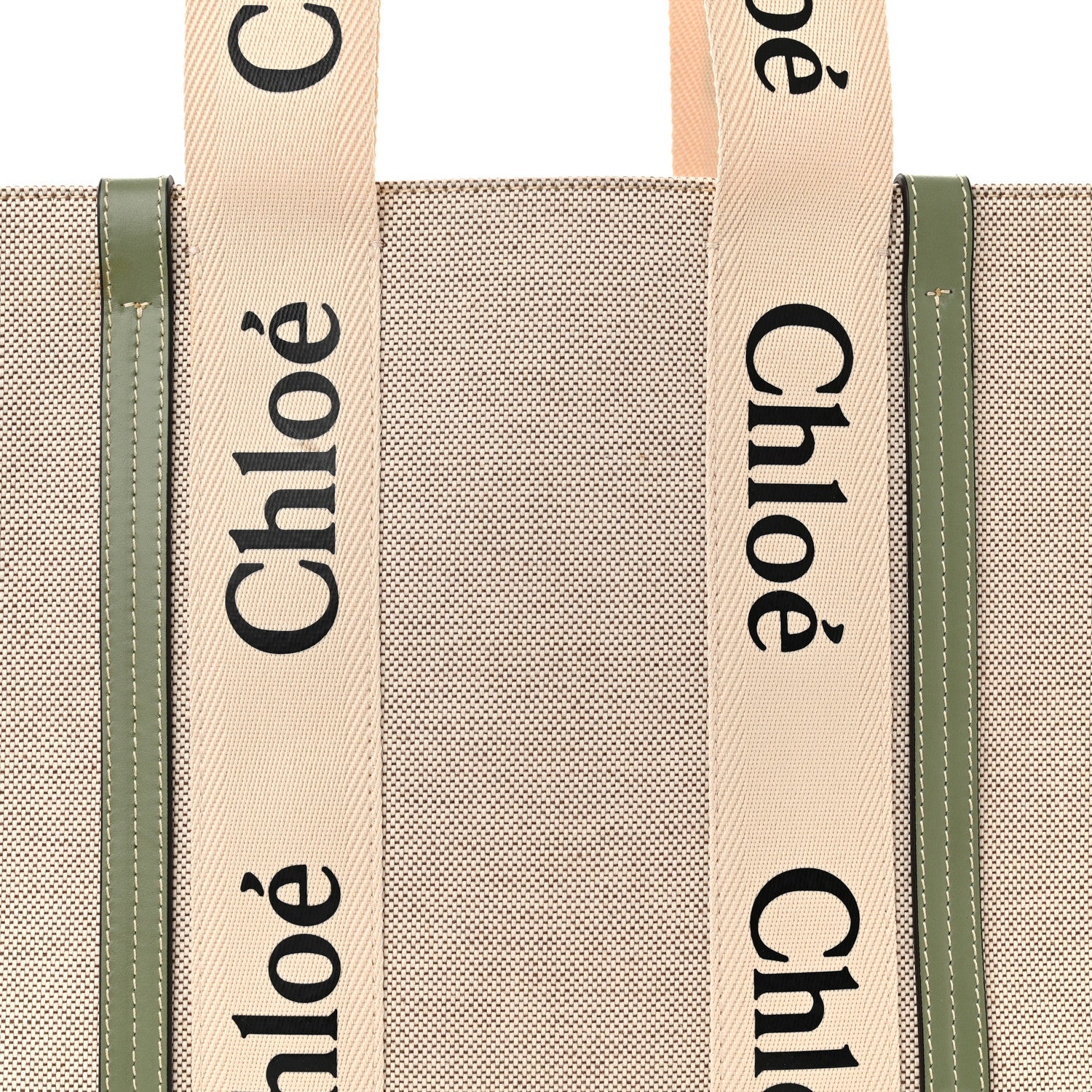 Chloe Cotton Calfskin Medium Woody Ribbon Tote White Green 8 of 10