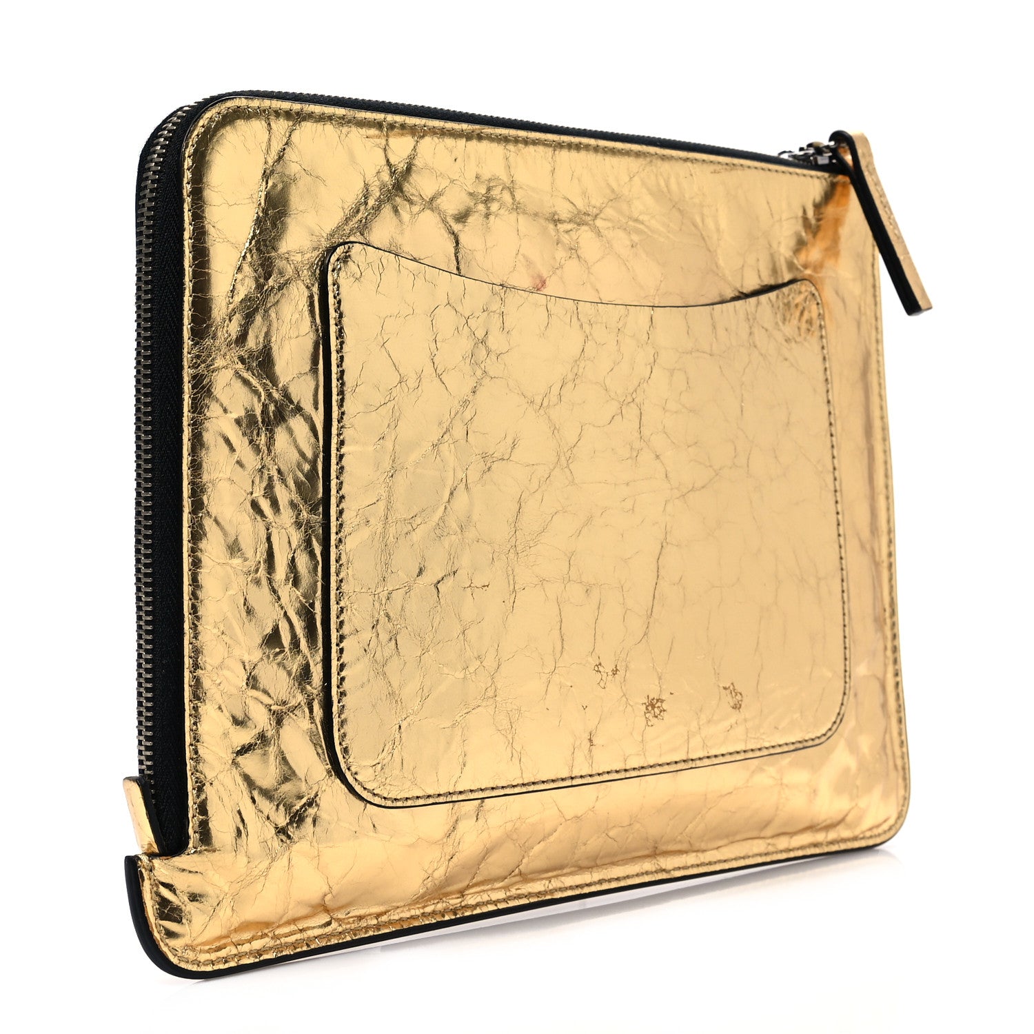 Chanel Metallic Lambskin Medium Je Ne Suis Pas En Solde Pouch Clutch Gold 3 of 8