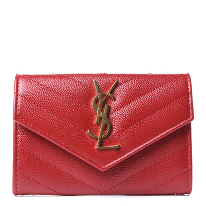 Saint Laurent Grain De Poudre Matelasse Chevron Small Monogram Envelope Wallet Rouge Eros 1 of 8
