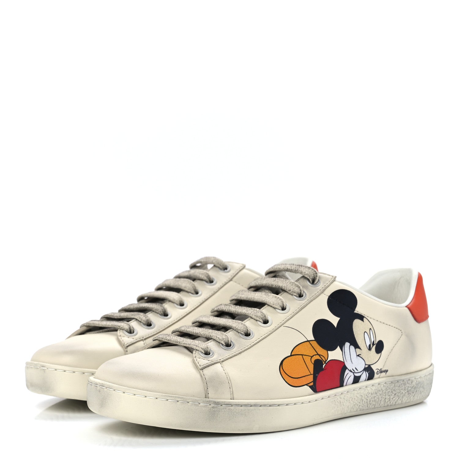 Gucci X DISNEY Miro Soft Calfskin Mickey Mouse Print Womens Ace Sneakers 37.5 Ivory Deep Orange 3 of 9