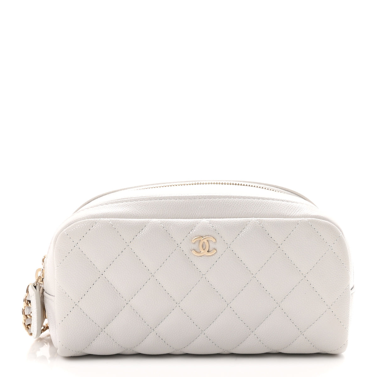 Caviar Quilted Double Zip Pouch Cosmetic Case Light Grey