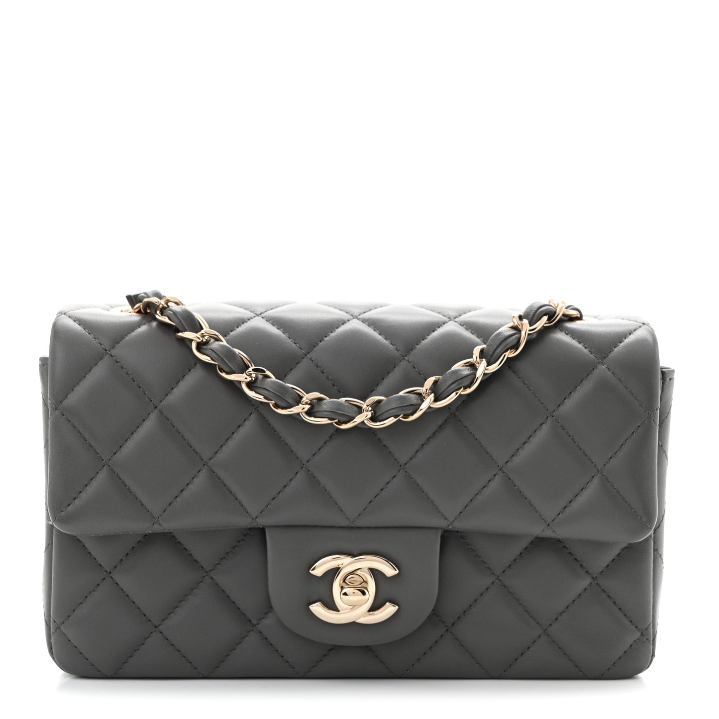 Lambskin Quilted Mini Rectangular Flap Dark Grey