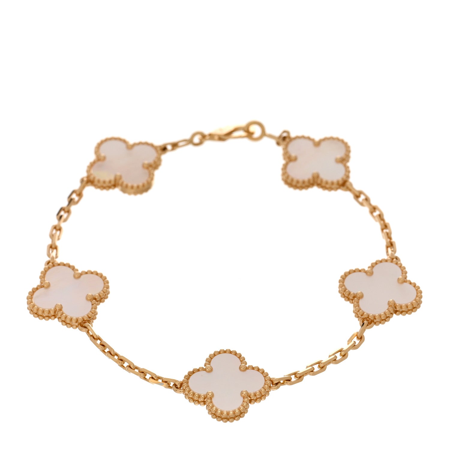 Van Cleef & Arpels 18K Yellow Gold Mother of Pearl 5 Motifs Vintage Alhambra Bracelet 1 of 5