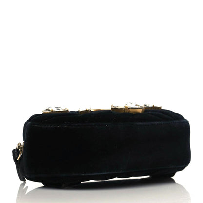 Gucci Velvet Matelasse Marquise Crystals GG Marmont Belt Bag 85 34 Black 4 of 11