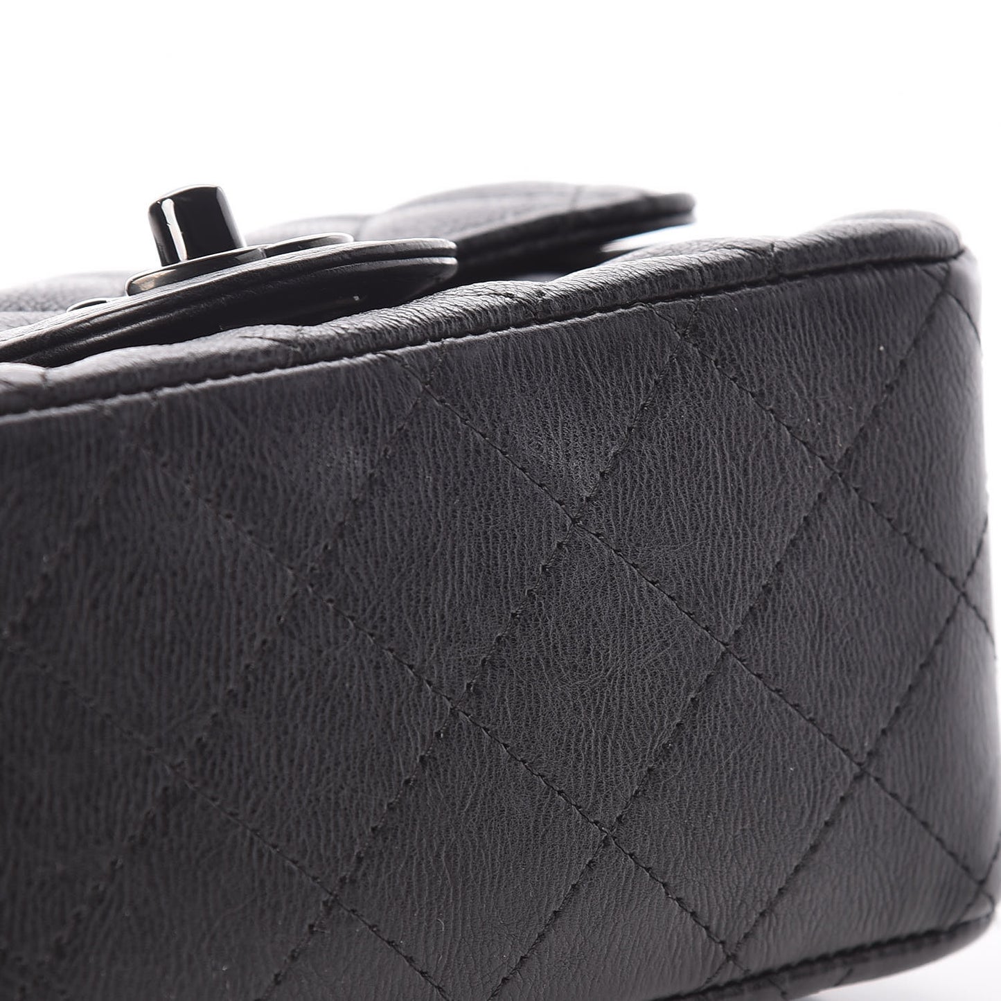 Crumpled Calfskin Quilted Mini Square Flap So Black