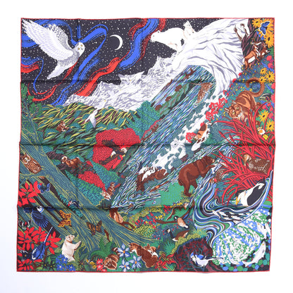 Hermes Silk Into the Canadian Wild Scarf 90 Vert Rouge Brun 1 of 3