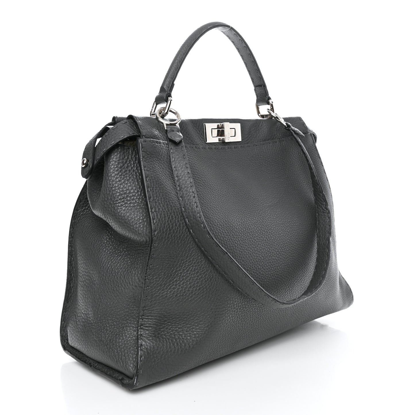 Cuoio Romano Selleria Bi-Color Large Peekaboo Iconic Satchel Asfalto Latte