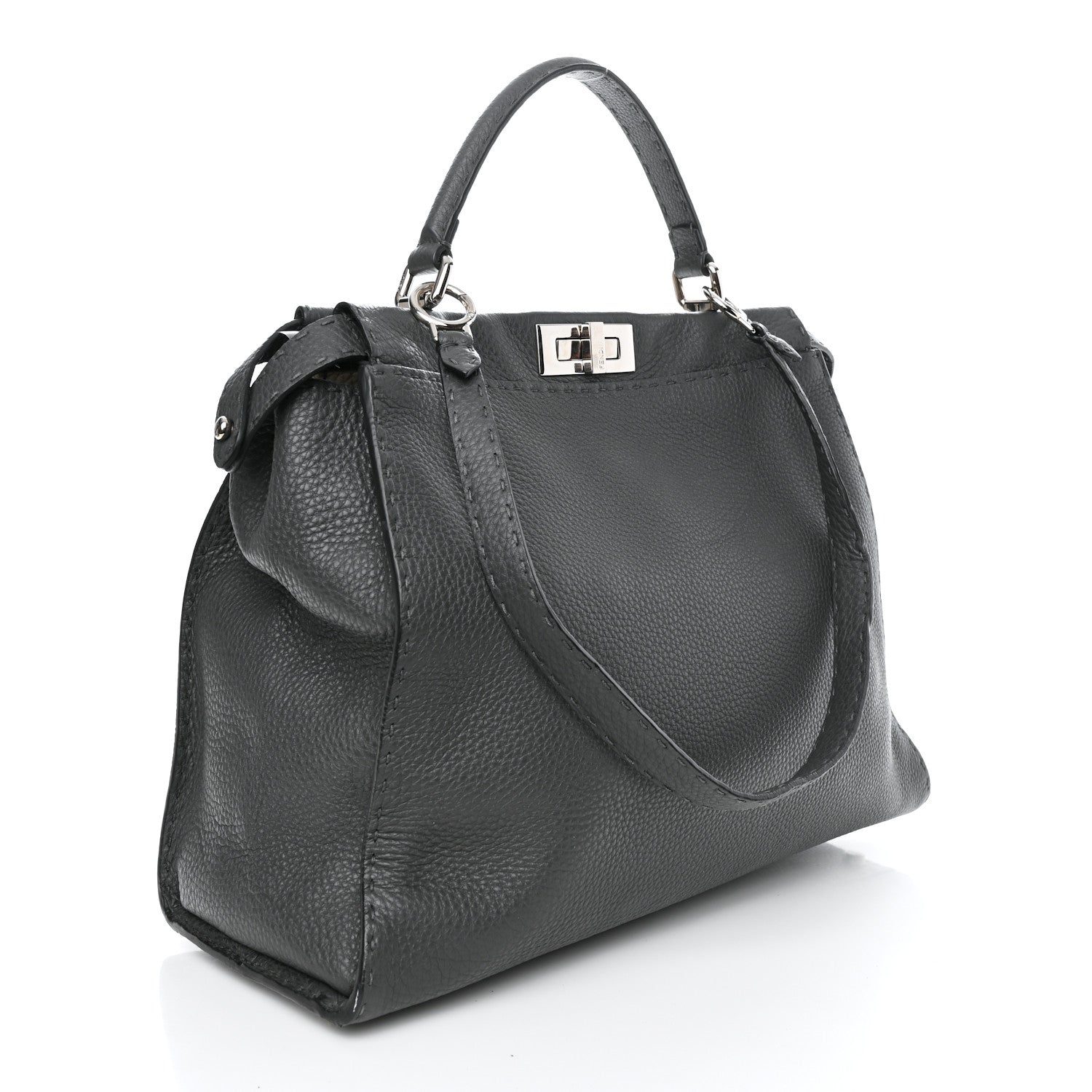 Fendi Cuoio Romano Selleria Bi-Color Large Peekaboo Iconic Satchel Asfalto Latte 2 of 12