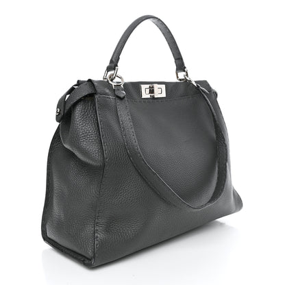 Fendi Cuoio Romano Selleria Bi-Color Large Peekaboo Iconic Satchel Asfalto Latte 2 of 12