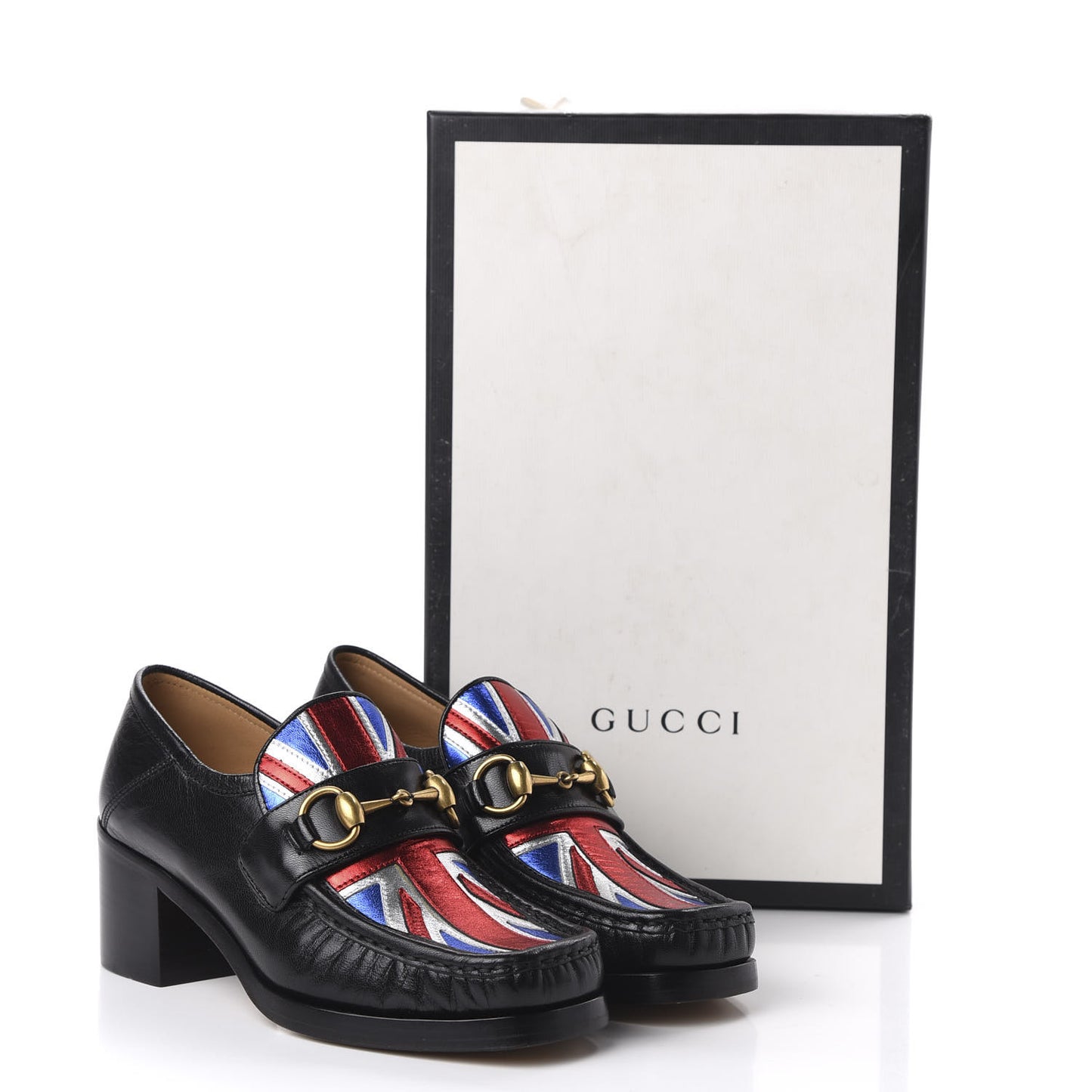 Lambskin Union Jack Horsebit Loafer Pumps 35.5 Black