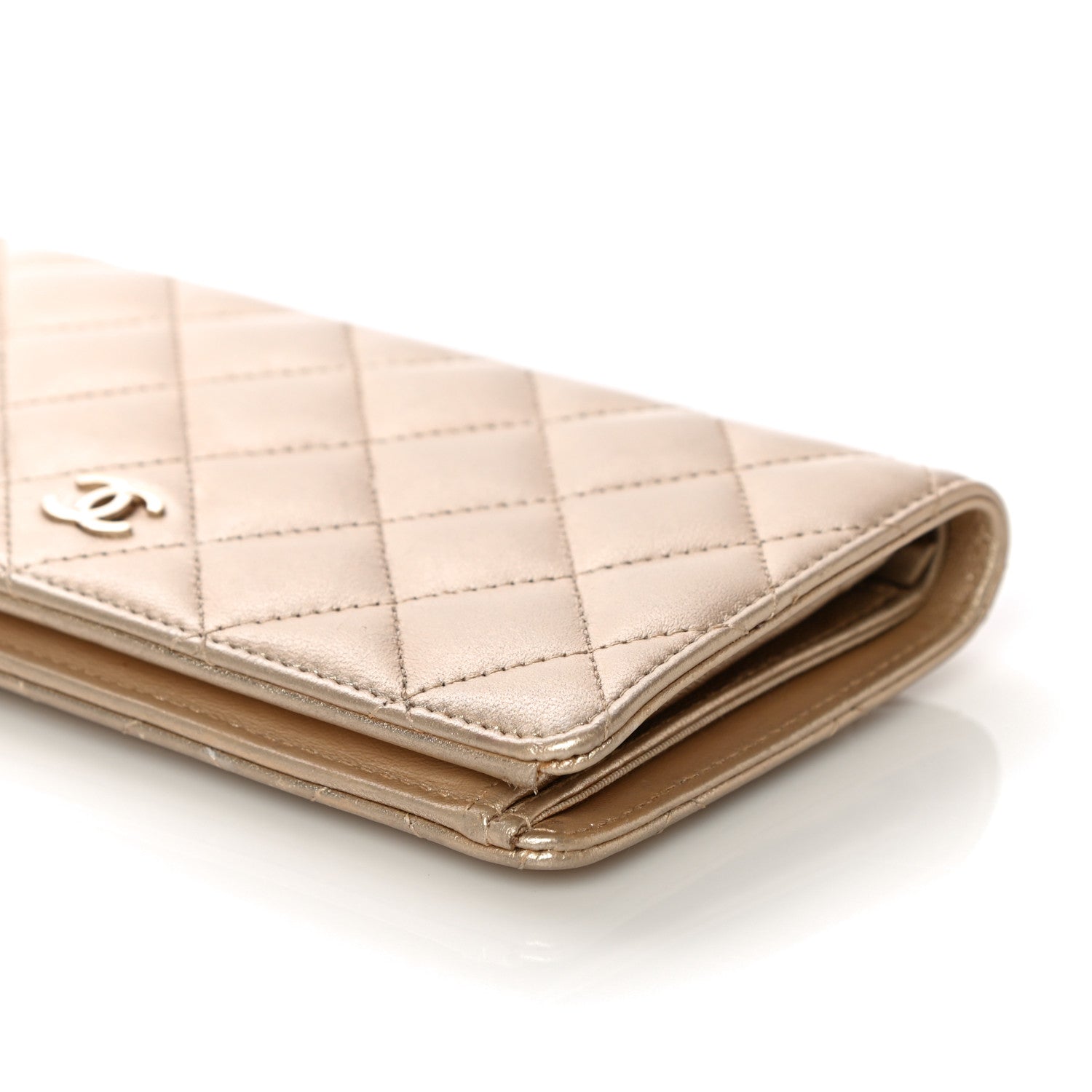 Chanel Metallic Lambskin Quilted Yen Wallet Gold 10 of 17