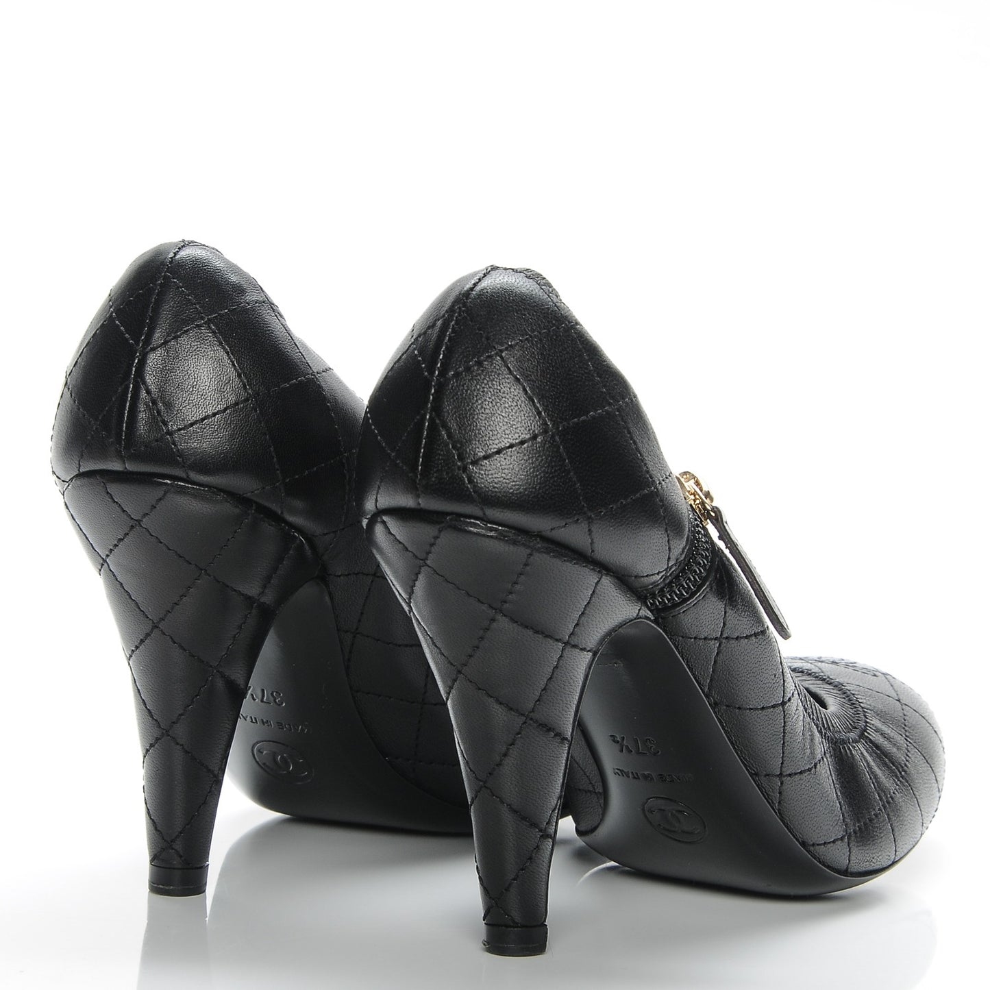 Lambskin Quilted CC Pumps 37.5 Black