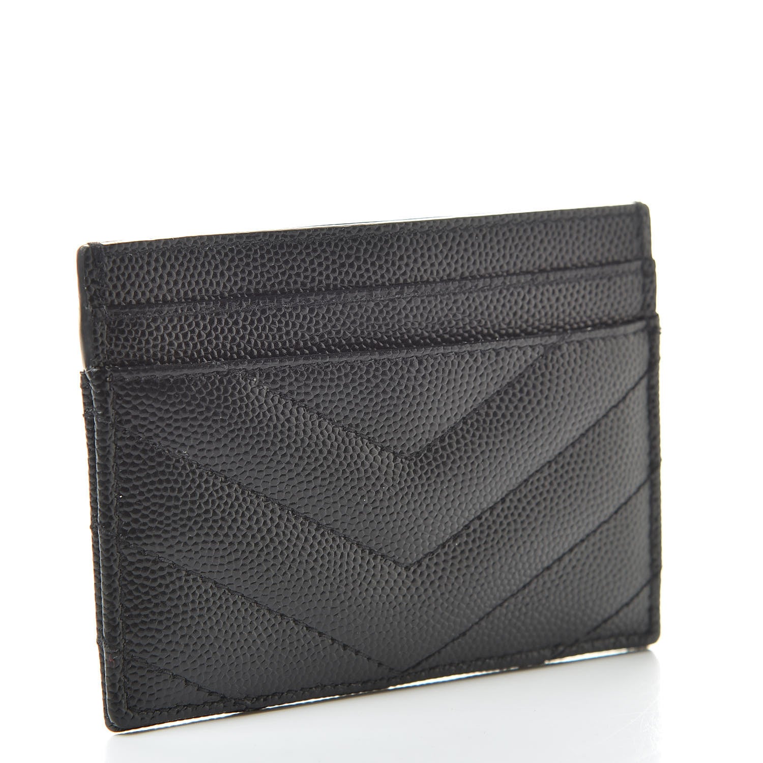 Saint Laurent Grain De Poudre Matelasse Chevron Monogram Credit Card Case Black 3 of 12