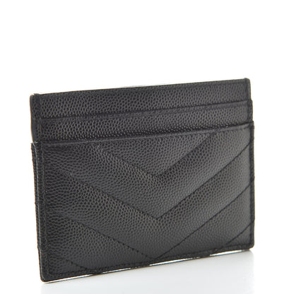 Saint Laurent Grain De Poudre Matelasse Chevron Monogram Credit Card Case Black 3 of 12