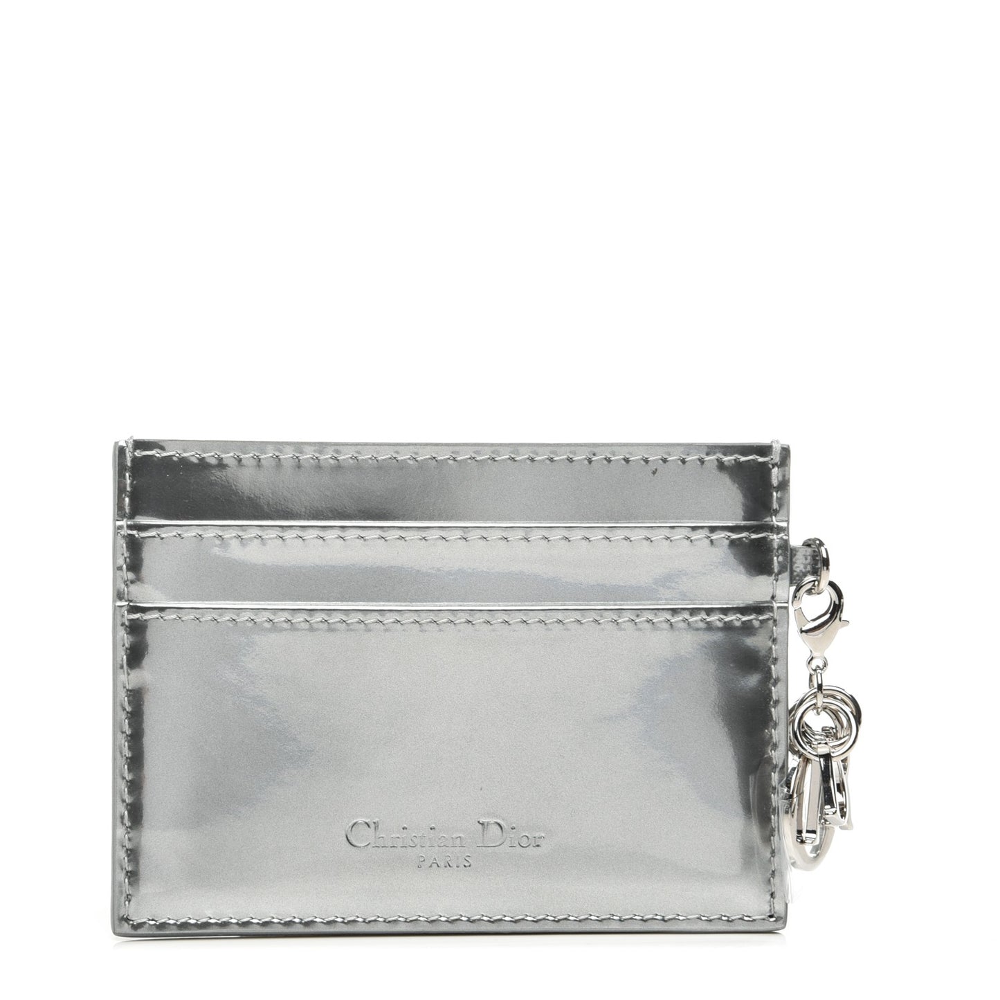 Metallic Patent Calfskin Lady Dior Card Holder Silver