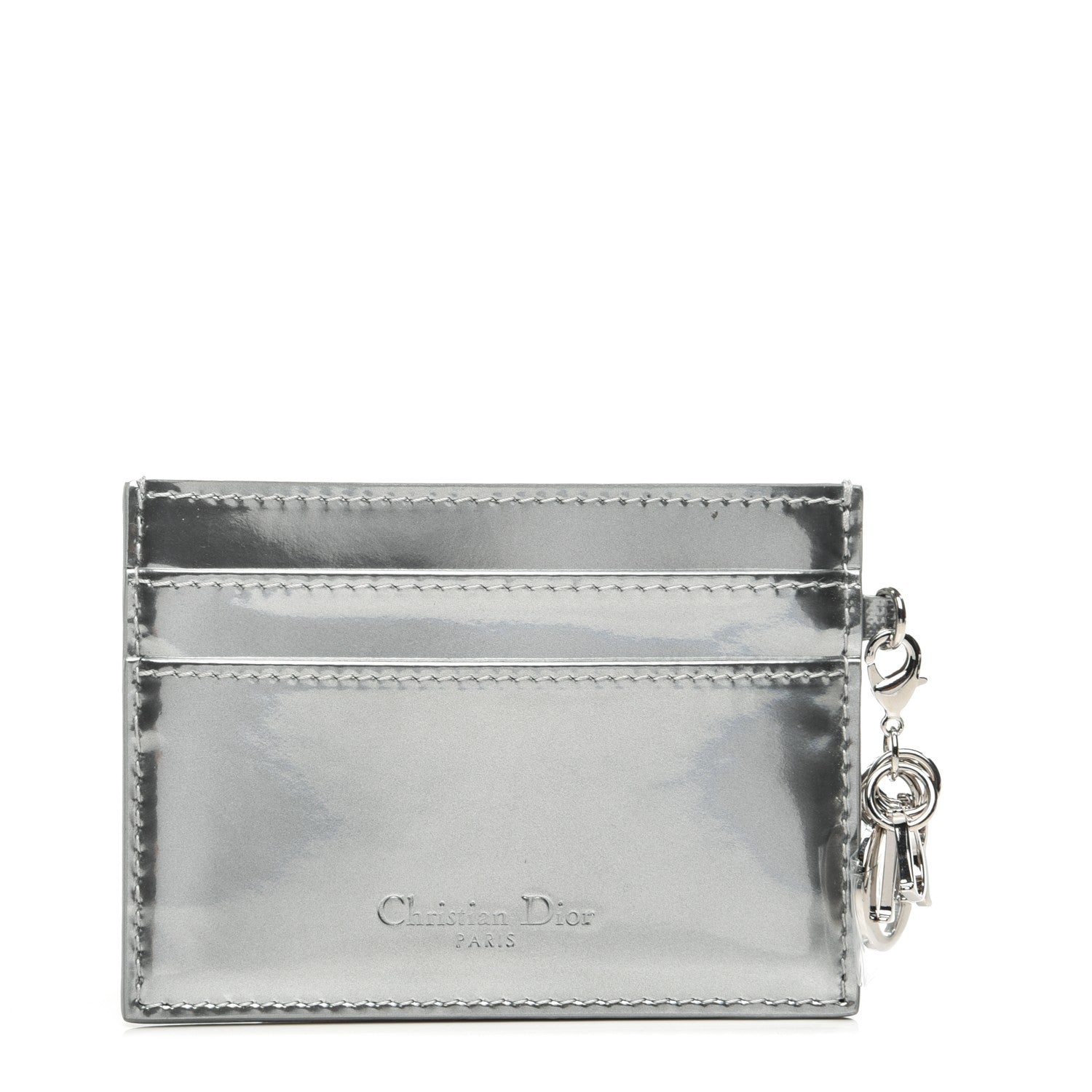 Christian Dior Metallic Patent Calfskin Lady Dior Card Holder Silver 1 of 6