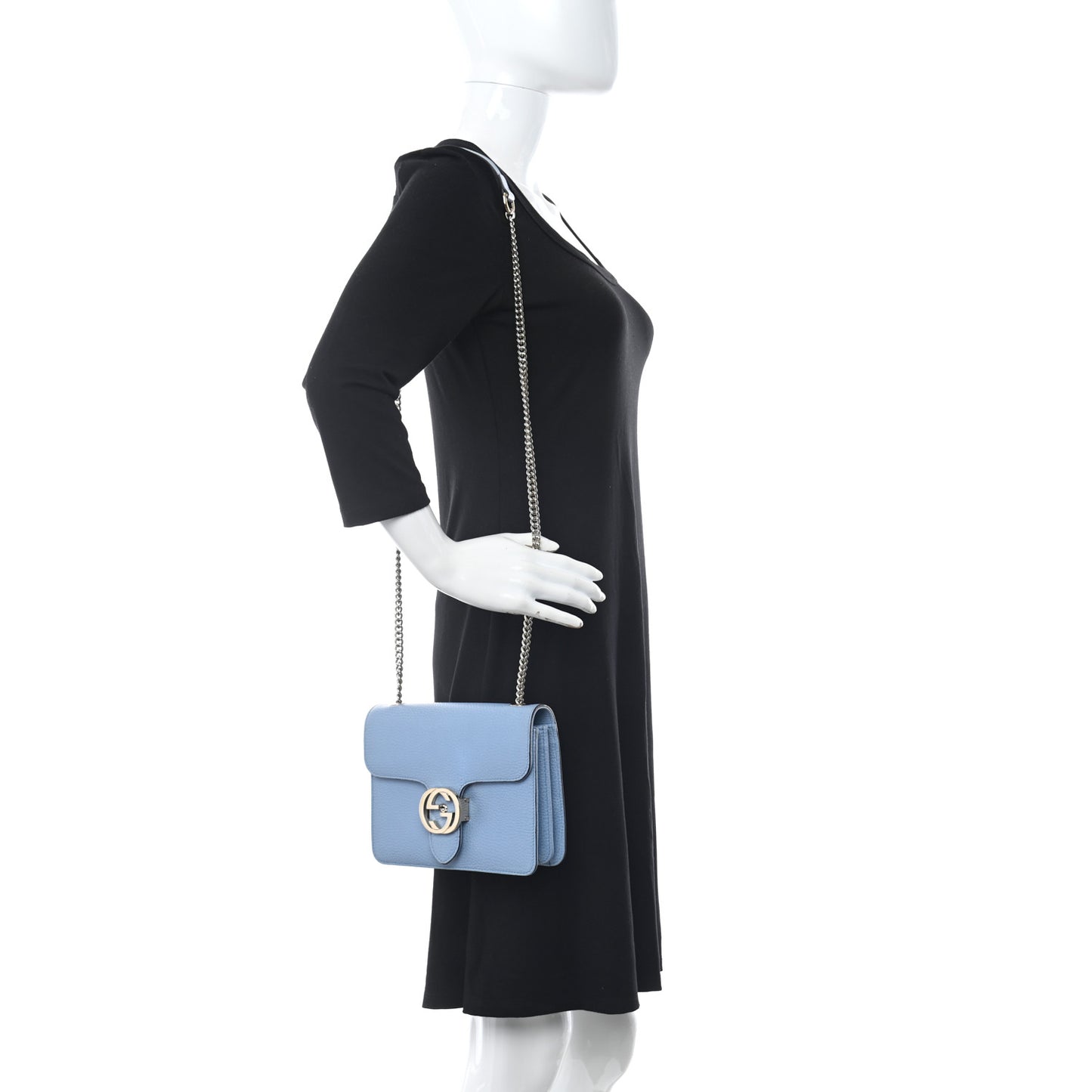Dollar Calfskin Small Interlocking G Shoulder Bag Mineral Blue