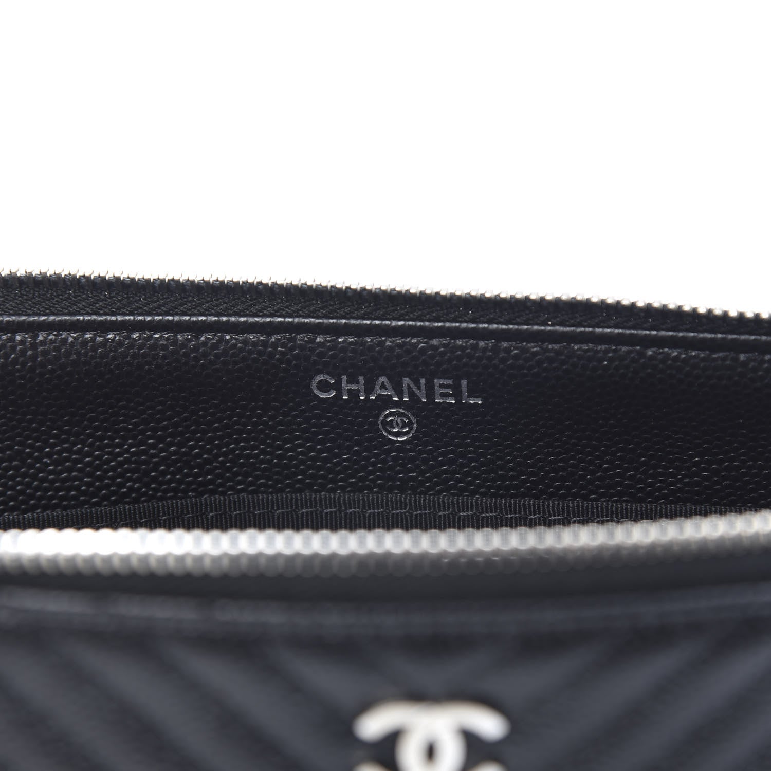 Chanel Caviar Chevron Quilted Large Zipped Clutch Black 6 of 9