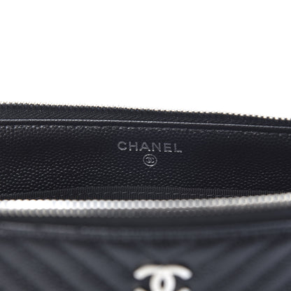 Chanel Caviar Chevron Quilted Large Zipped Clutch Black 6 of 9