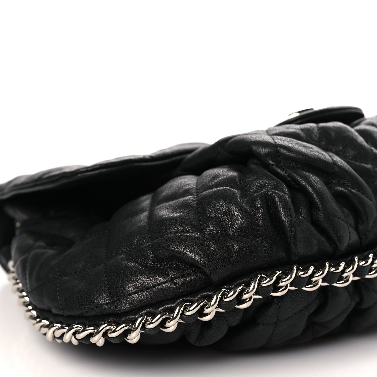 Washed Lambskin Quilted Large Chain Around Messenger Black