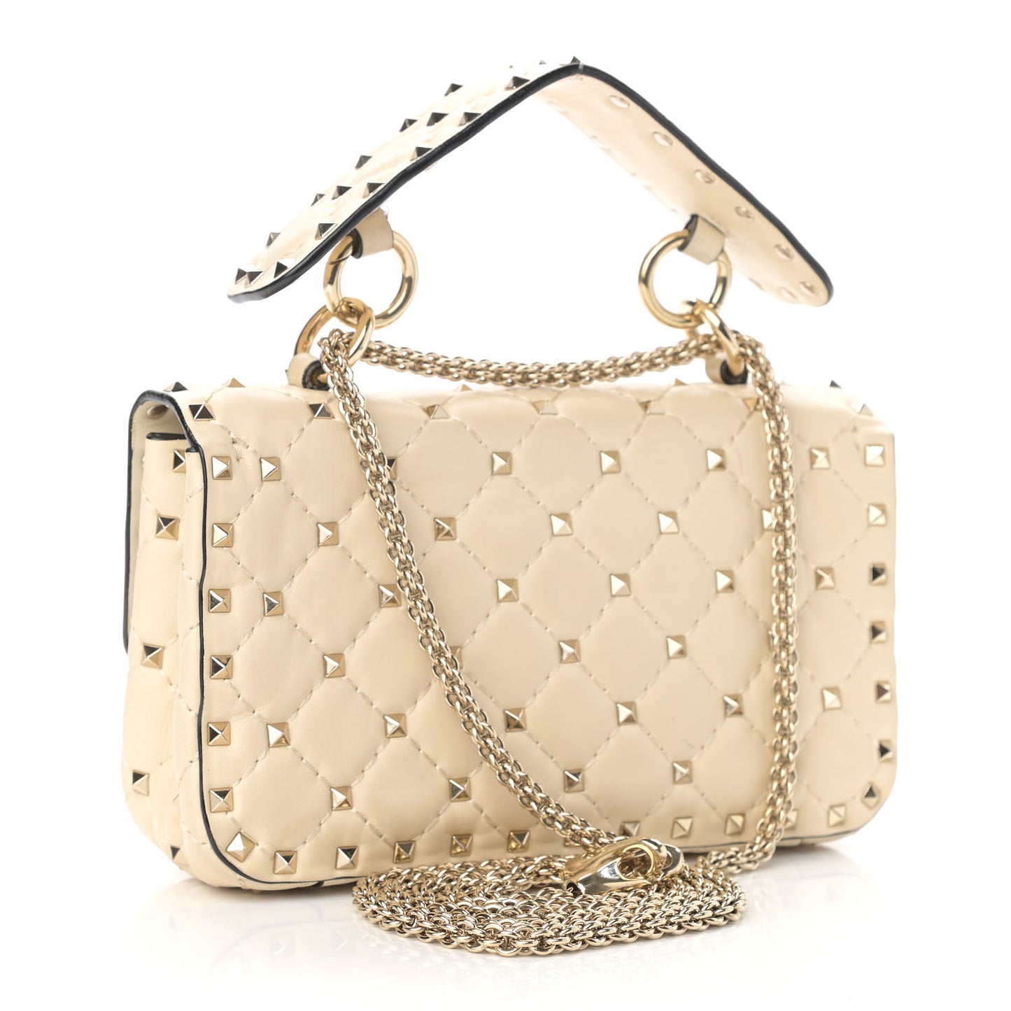 Nappa Small Rockstud Spike Shoulder Bag Light Ivory