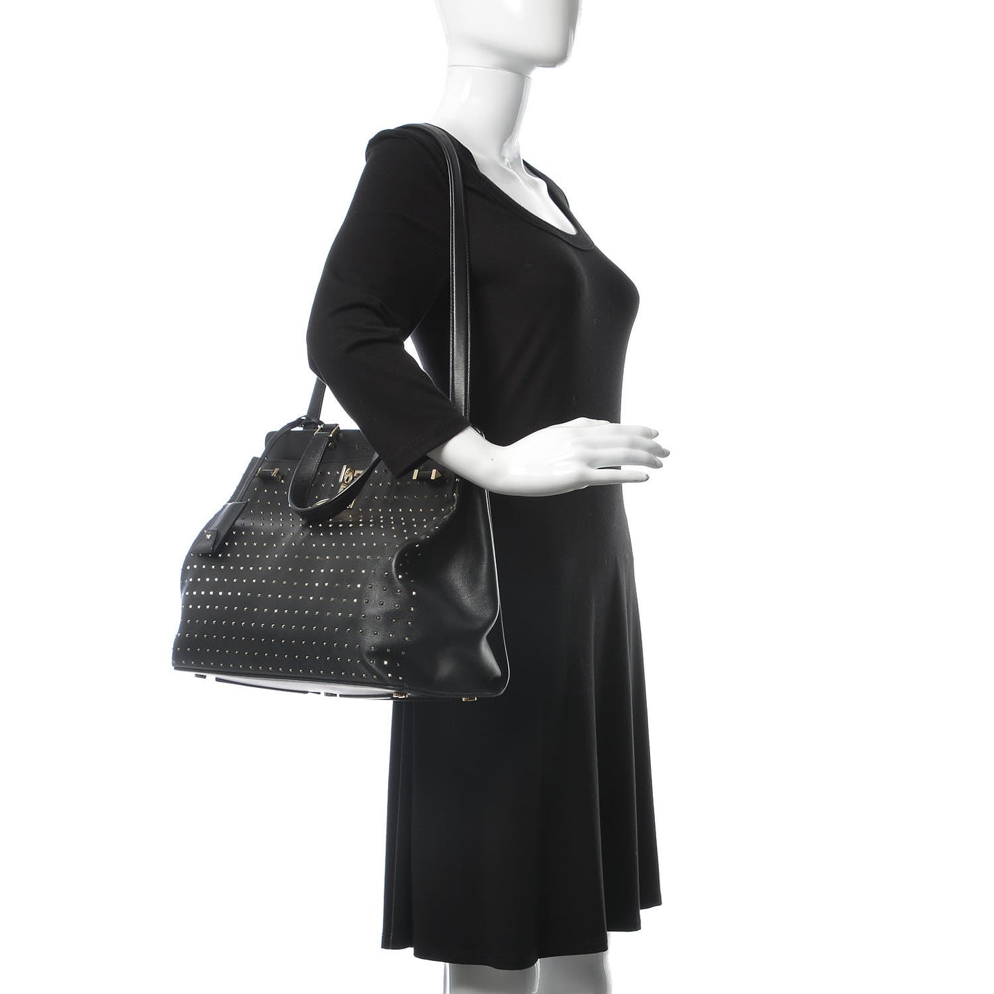 Calfskin Studded Large JoyLock Satchel Black