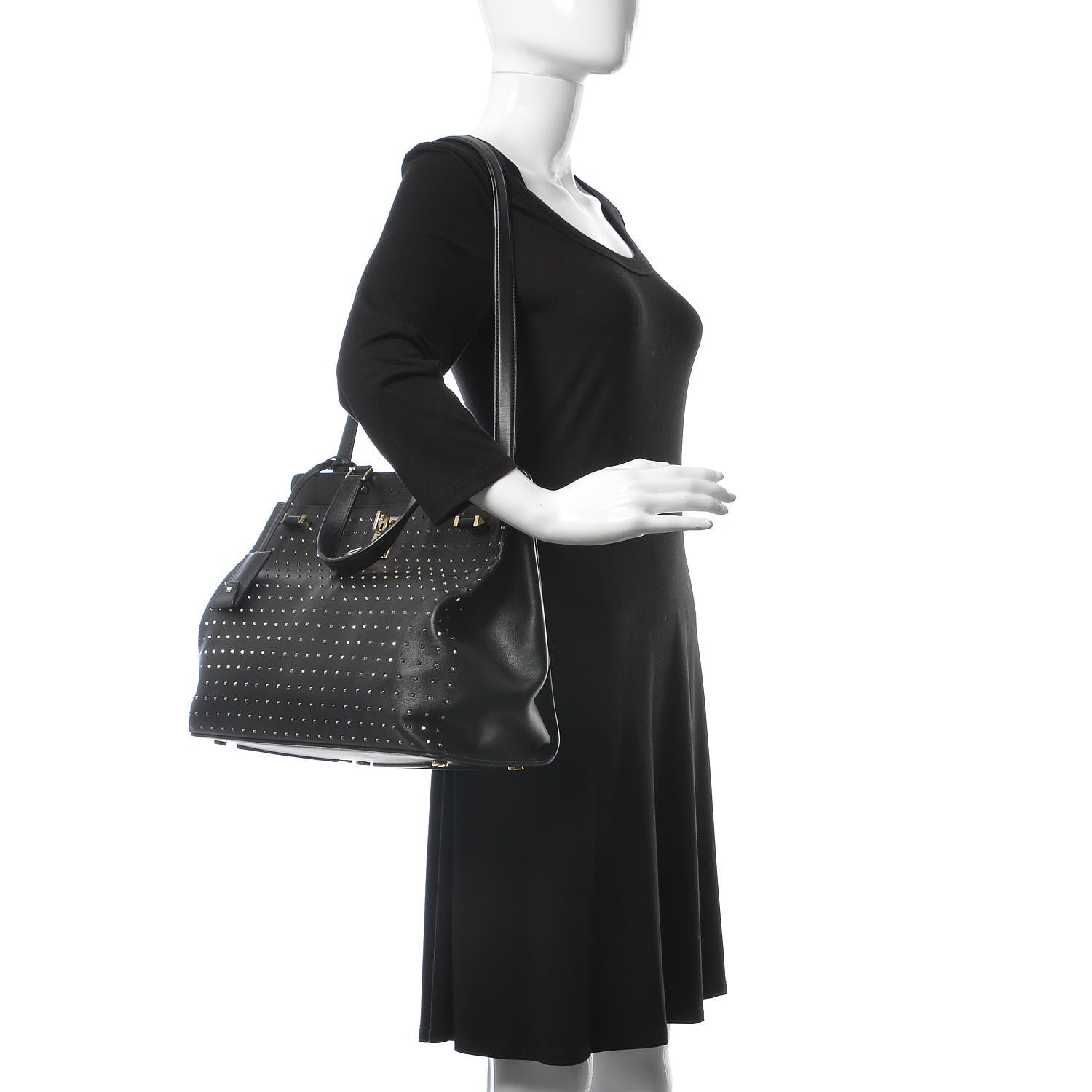 Valentino Garavani Calfskin Studded Large JoyLock Satchel Black 2 of 20