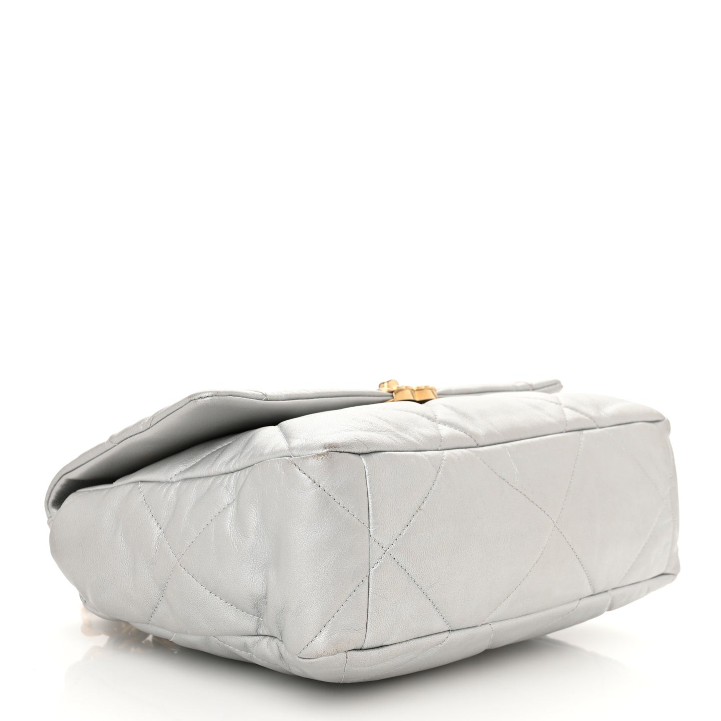 Metallic Goatskin Quilted Large Chanel 19 Flap Silver