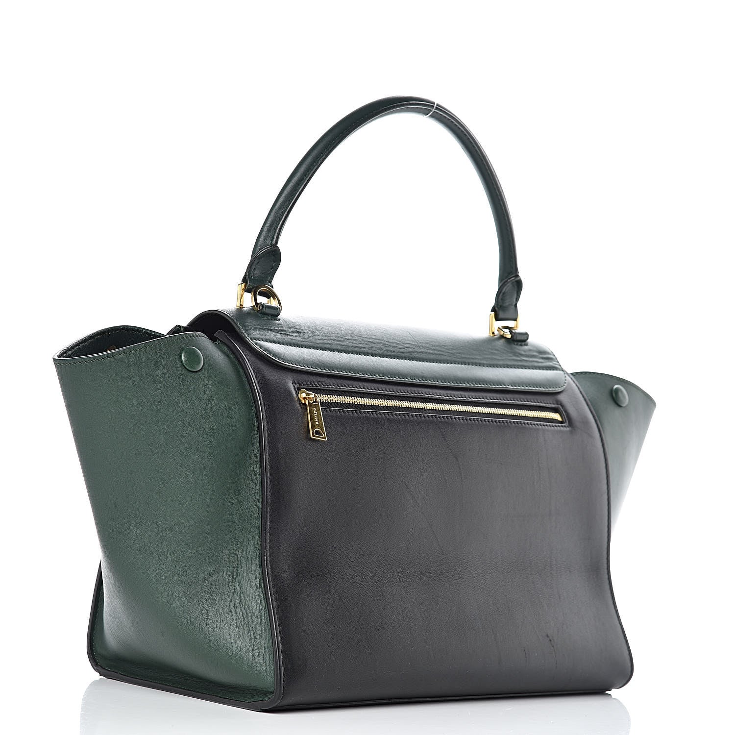 Celine Smooth Calfskin Medium Bi-Color Trapeze Bottle Green Black 3 of 16