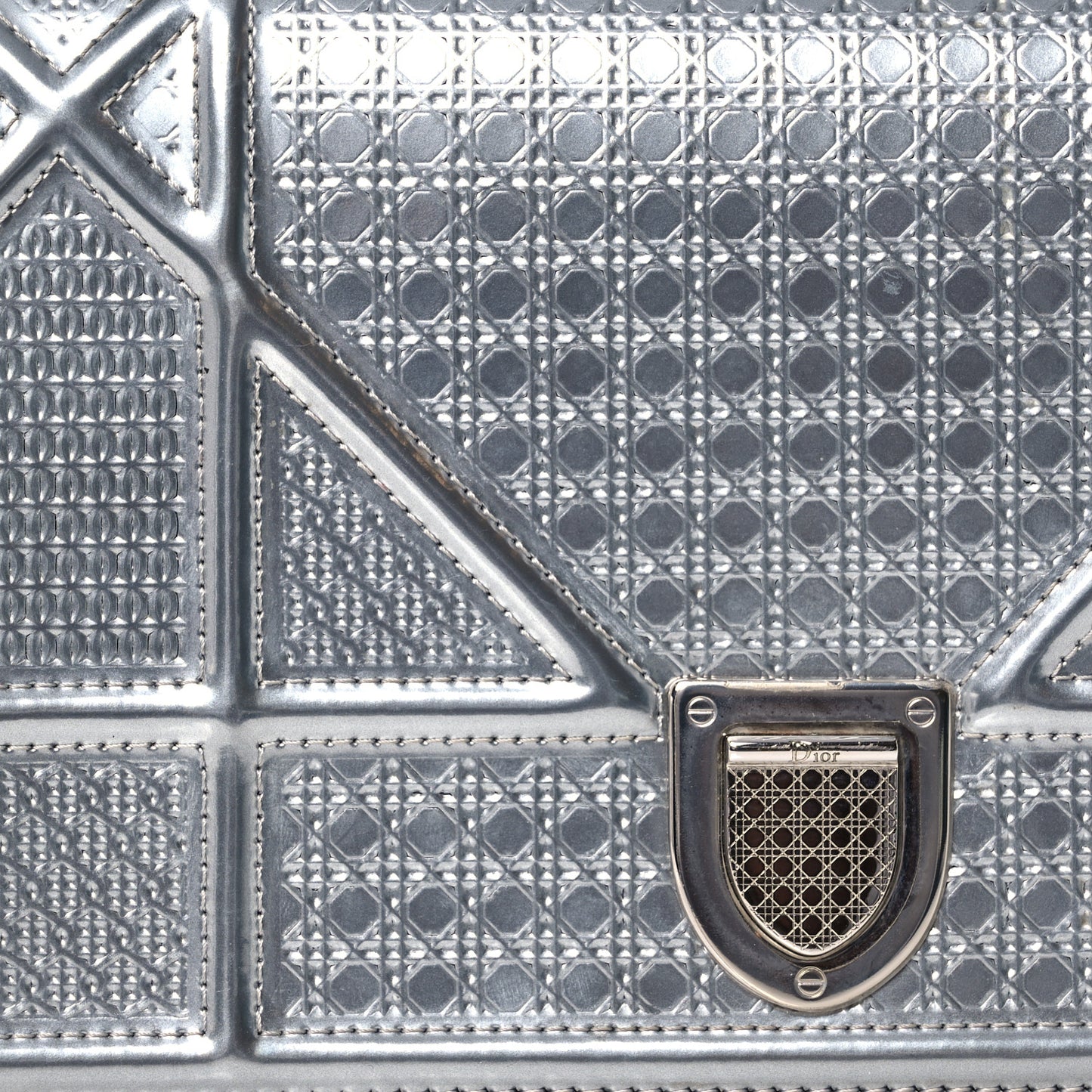 Metallic Patent Micro-Cannage Diorama Wallet on Chain Pouch Silver