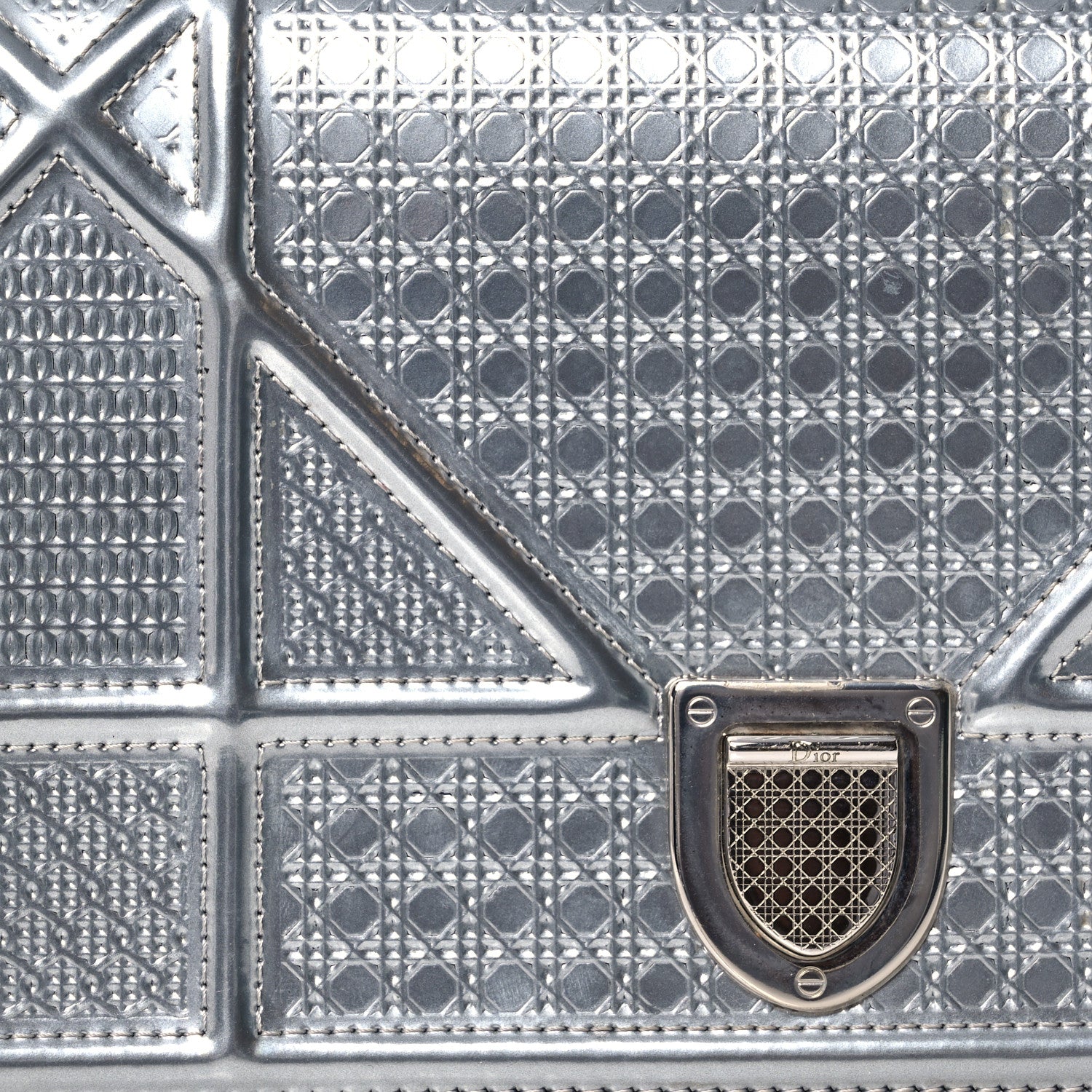Christian Dior Metallic Patent Micro-Cannage Diorama Wallet on Chain Pouch Silver 10 of 16
