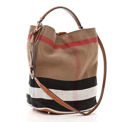 Burberry Canvas Mega Check Medium Ashby Hobo Saddle Brown 4 of 12