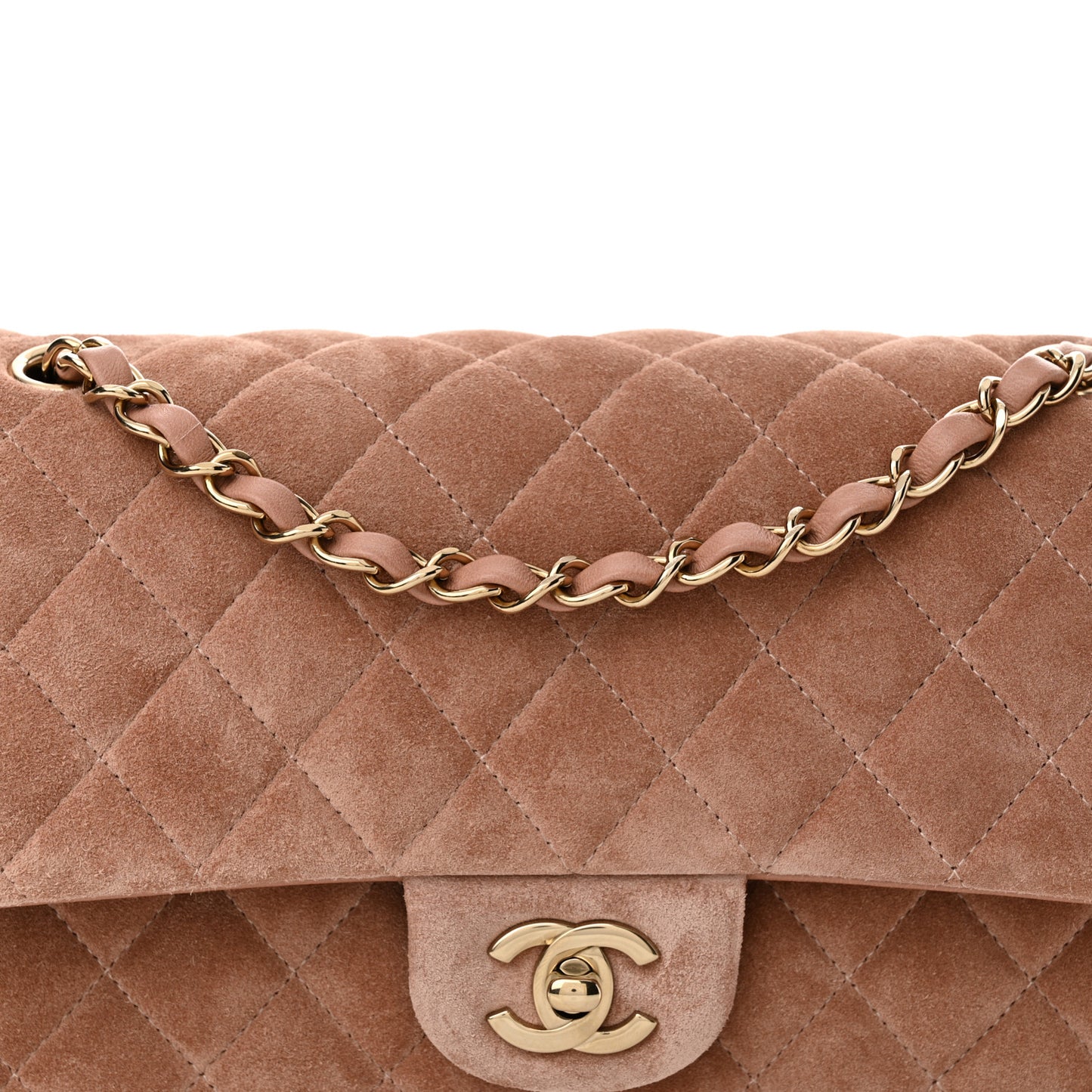 Suede Quilted Medium Double Flap Light Pink
